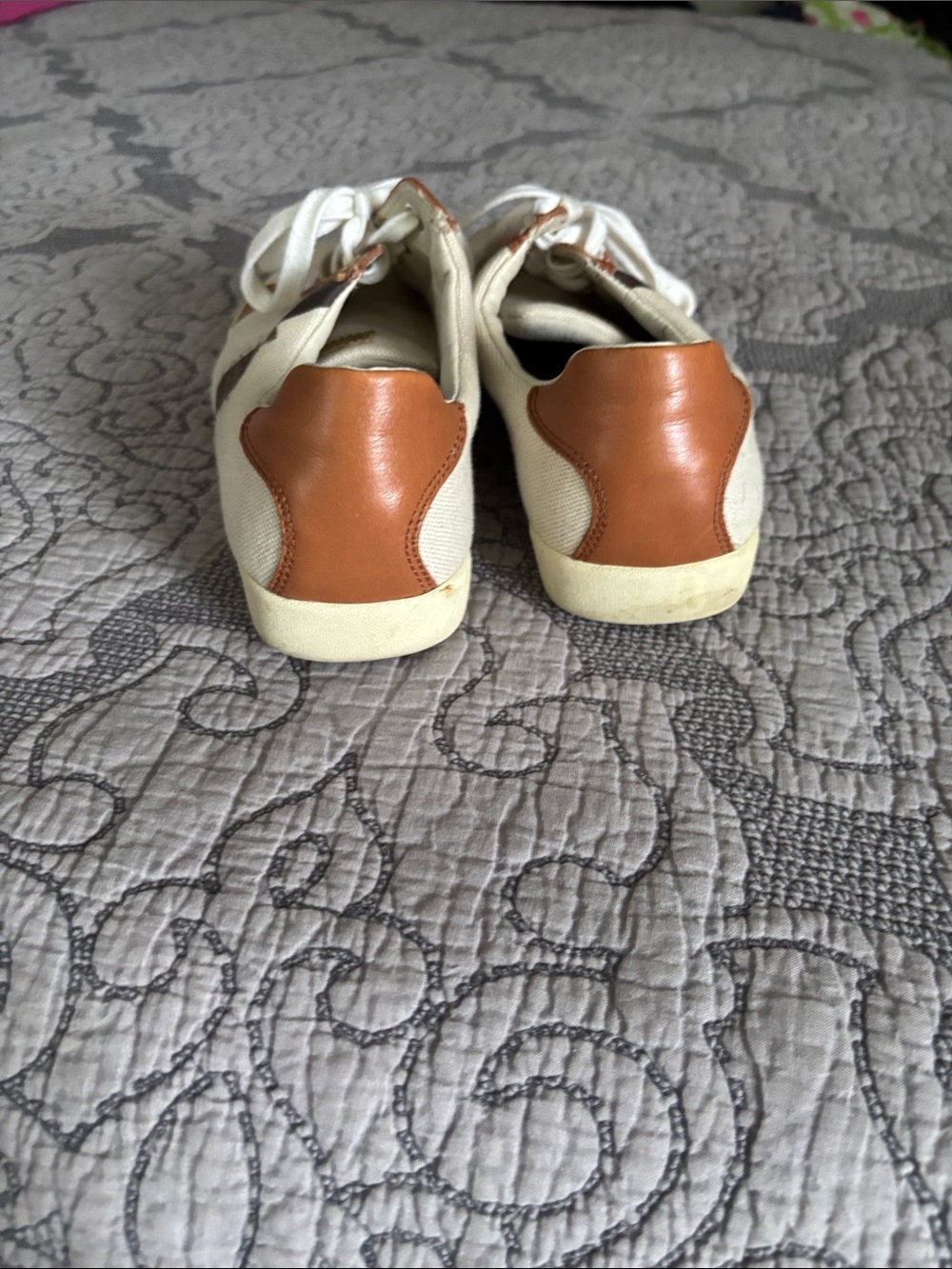 Coach Cream Canvas Sneakers with Tan Leather Trim - Picture 3 of 6